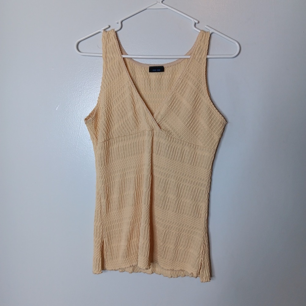 Pure Zone Y2K Babydoll Tank Top Womens Size L Ivory Textured Forest Fairycore